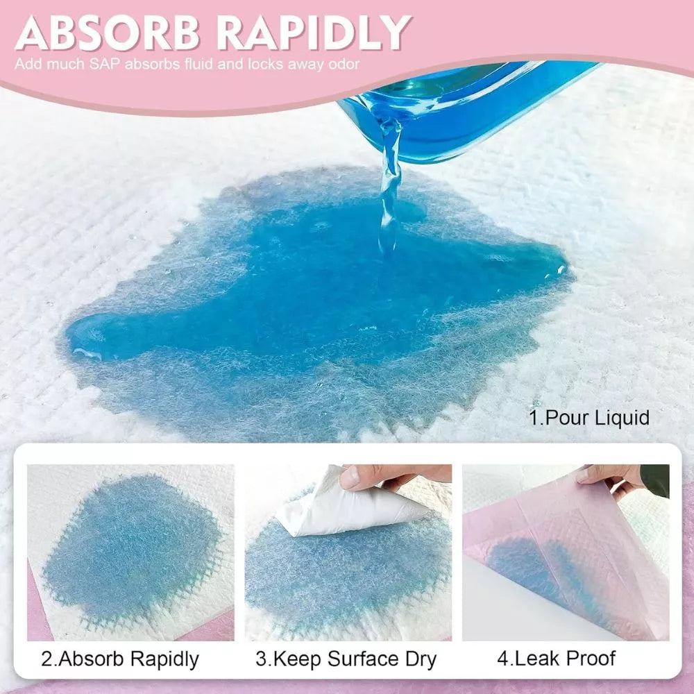 SKY-TOUCH Baby Disposable Changing Mats 100 Pack – Waterproof Leakproof Changing Pads 45×60cm (Pink)