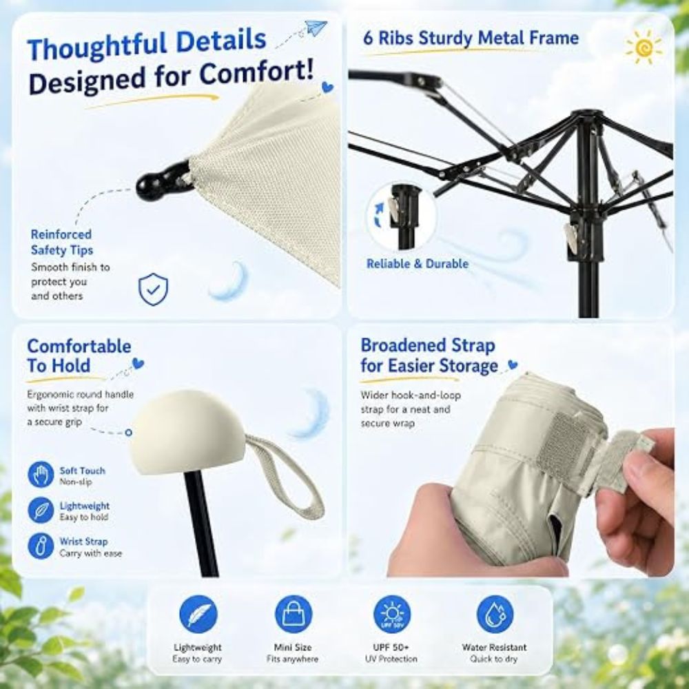 BAODINI Mini Travel Umbrella – Compact UV Protection Pocket Umbrella with Case