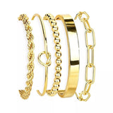 SYOSI 14K Gold Plated Stackable Bracelet Set – 5 Pcs Adjustable Waterproof Bangles for Women