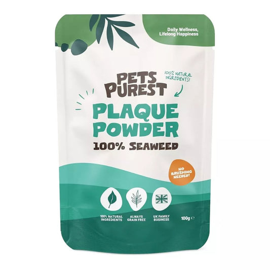 Pets Purest Plaque Off Powder for Dogs & Cats – Natural Dental Care Food Topper 100g