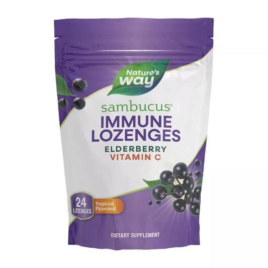 Nature's Way Sambucus Immune Lozenges with Elderberry & Vitamin C – Tropical Flavor, 24 Lozenges
