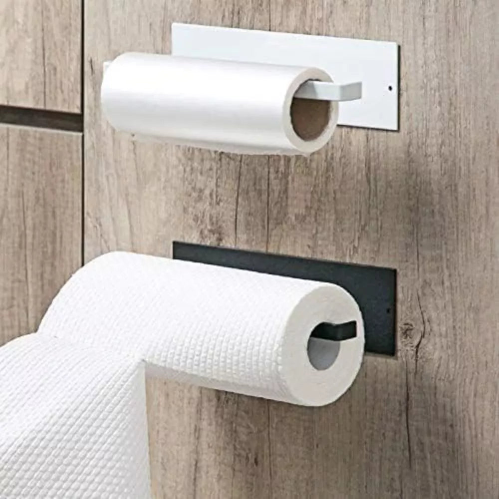 AMERTEER Self Adhesive Paper Towel Holder – No-Drill Wall & Under Cabinet Kitchen Roll Holder (White)