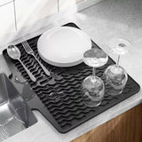 Silicone Dish Drying Mat with Drain Lip – Self-Draining Kitchen Sink Drying Mat, 40×33cm