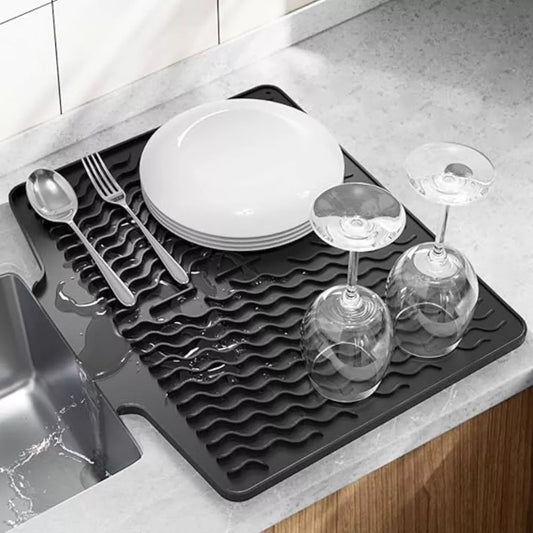 Silicone Dish Drying Mat with Drain Lip – Self-Draining Kitchen Sink Drying Mat, 40×33cm
