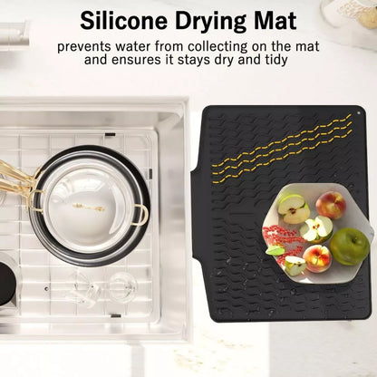 Silicone Dish Drying Mat with Drain Lip – Self-Draining Kitchen Sink Drying Mat, 40×33cm
