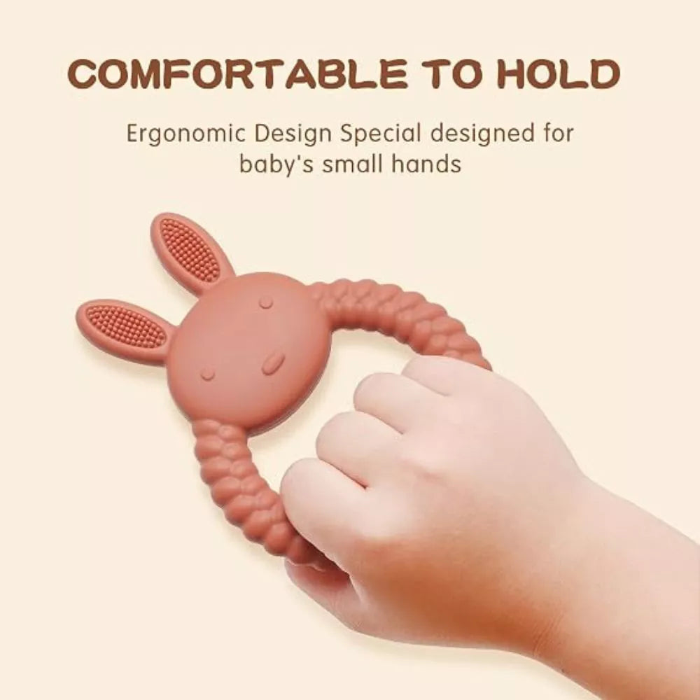 Silicone Baby Teething Toy – BPA Free Rabbit Teether for Babies 3–12 Months