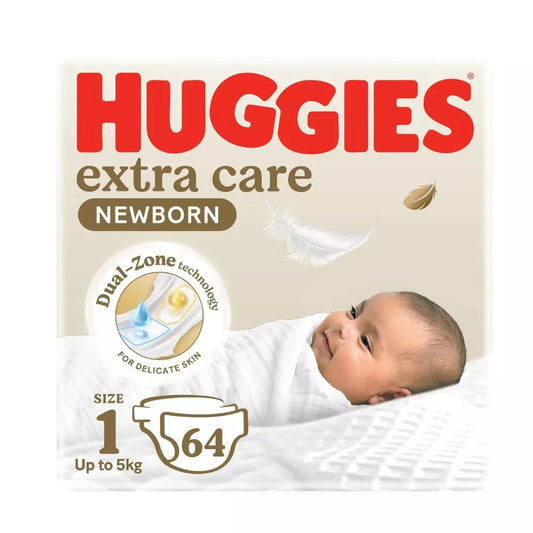 Huggies Extra Care Newborn Baby Diapers Size 1 – Jumbo Pack, 64 Count (Up to 5kg)