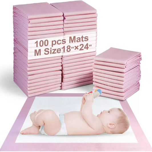SKY-TOUCH Baby Disposable Changing Mats 100 Pack – Waterproof Leakproof Changing Pads 45×60cm (Pink)