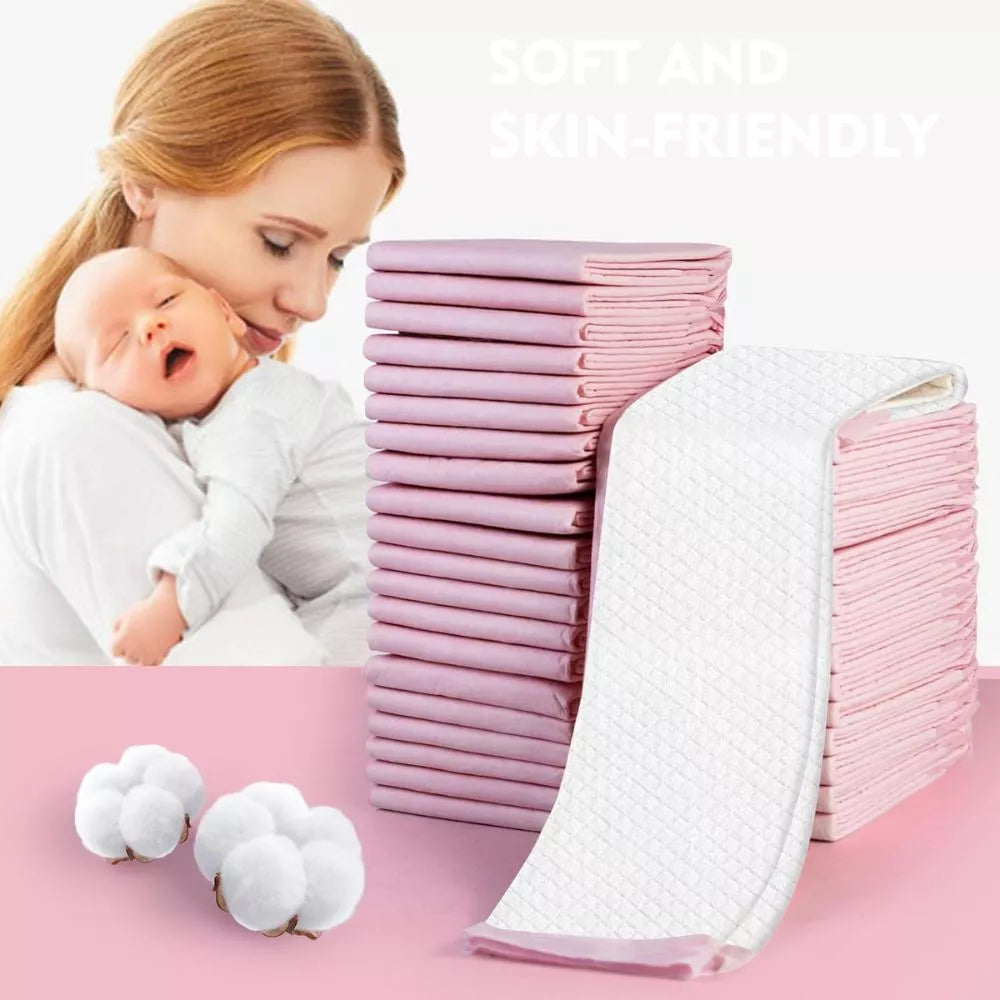 SKY-TOUCH Baby Disposable Changing Mats 100 Pack – Waterproof Leakproof Changing Pads 45×60cm (Pink)